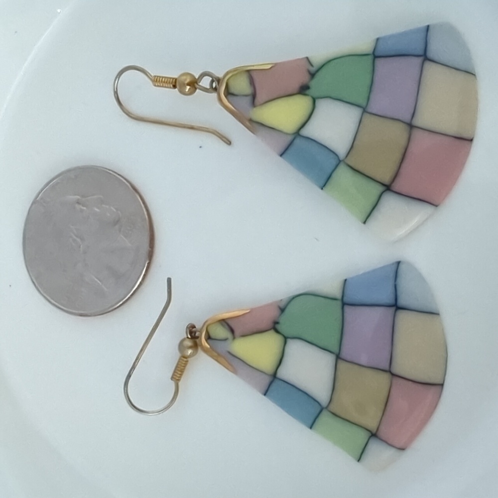 Pretty Ceramic Pastel Checkerboard Earrings - Picture 4 of 6